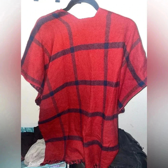 Loft sweater wrap cape poncho one size red/blue XS/S - Picture 3 of 6